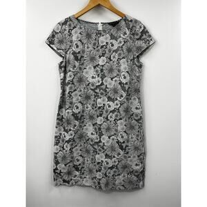 Brooks‎ Brothers Black White Houndstooth Floral Print Knee Length Shift Dress 6